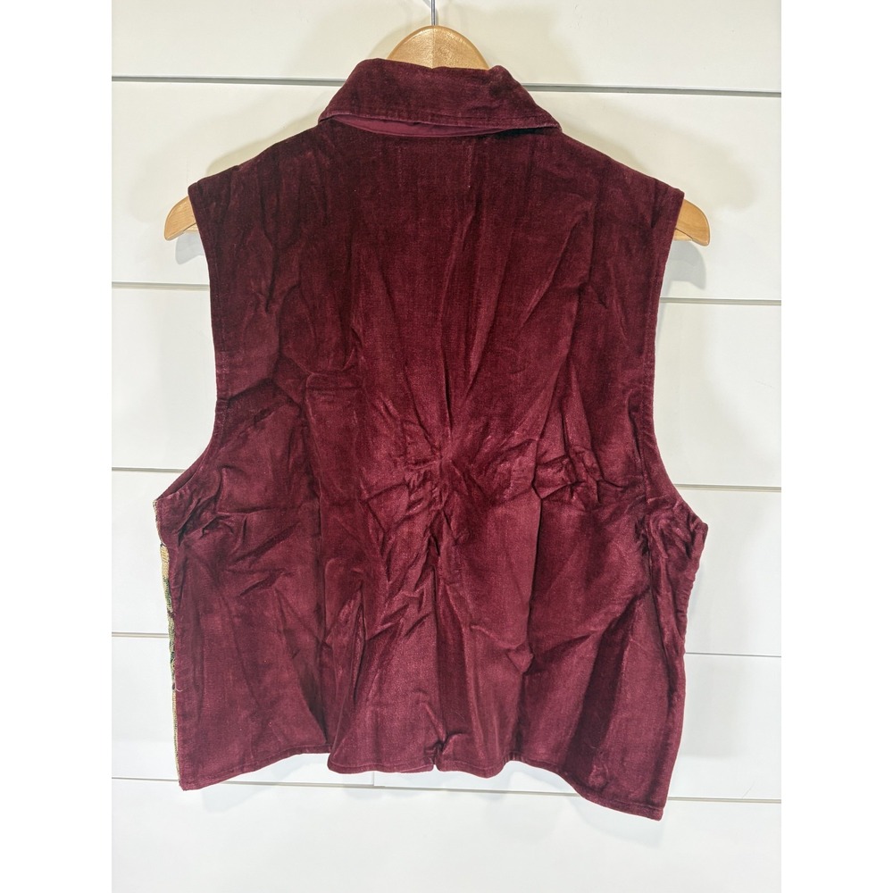 Vintage TanTrums Tapestry Embellished Maroon Leopard Print Vest Women's Size XL - Picture 2 of 7